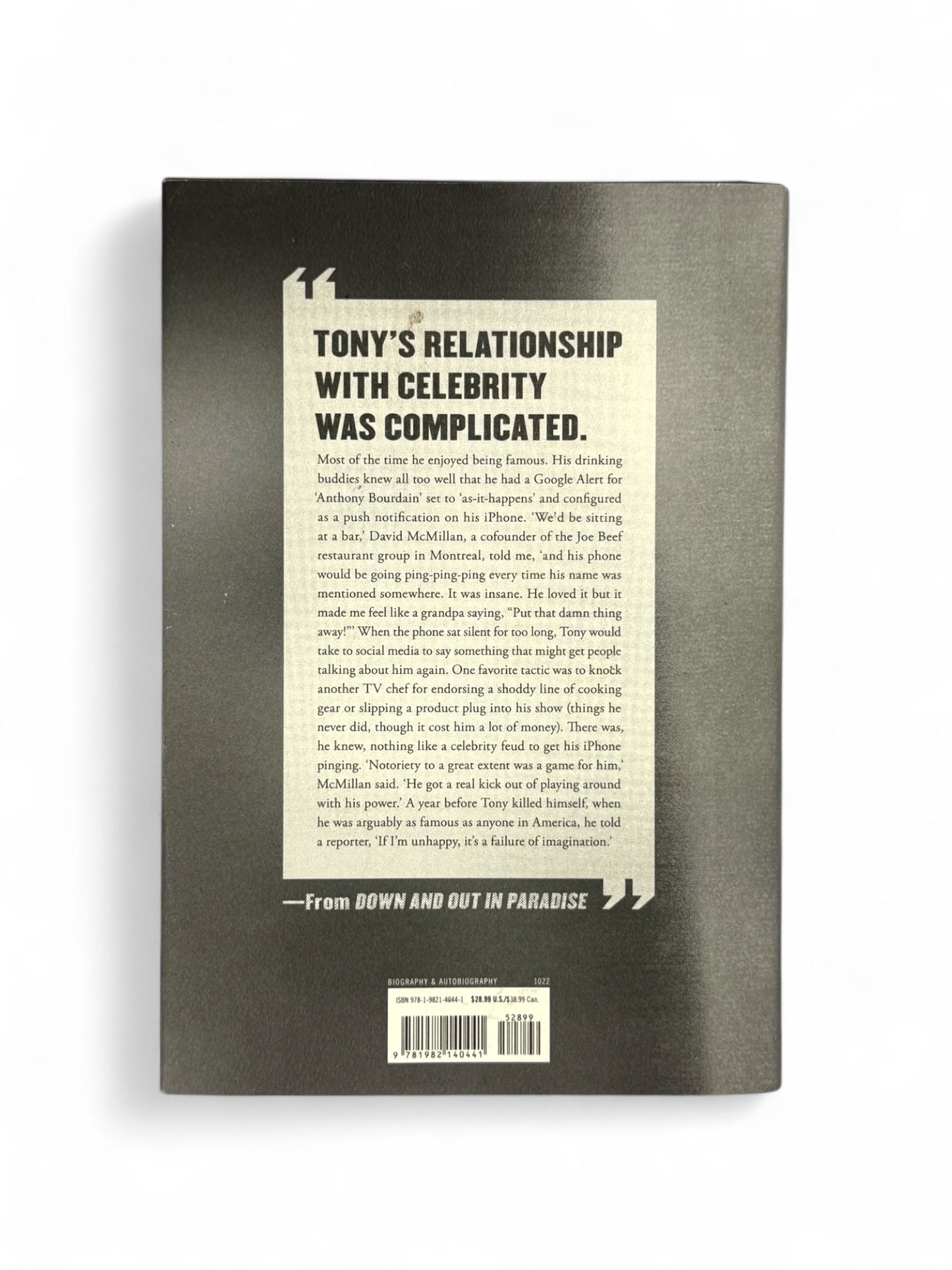 Down and Out in Paradise: The Life of Anthony Bourdain by Charles Leerhsen