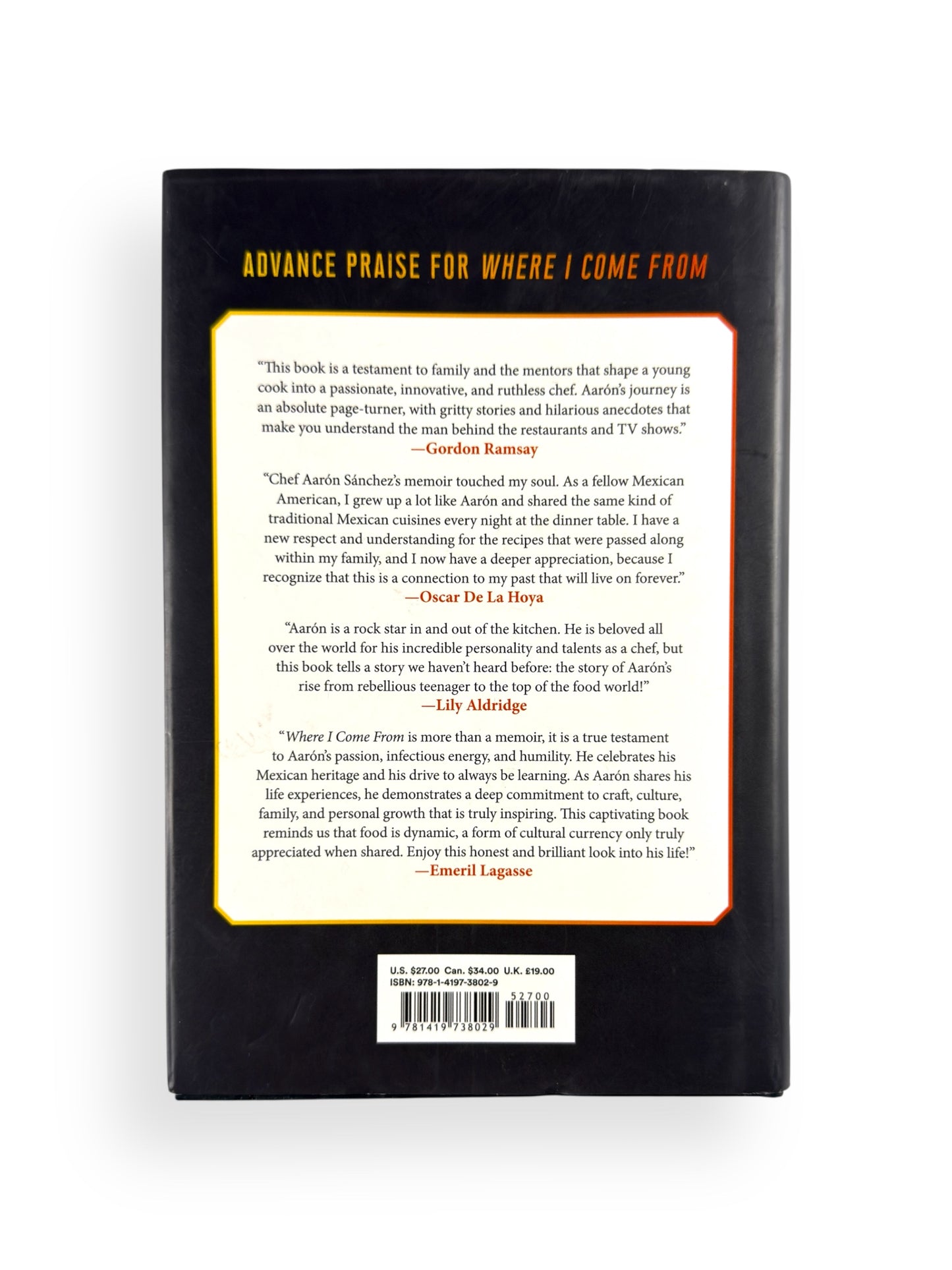 Inscribed - Aaron Sanchez - Where I Come From: Life Lessons from a Latino Chef